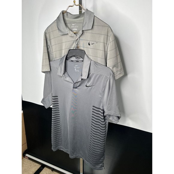 BUNDLE Lot of 2 Nike Mens Golf Polo Shirts Gray Medium Dri Fit - Picture 2 of 9